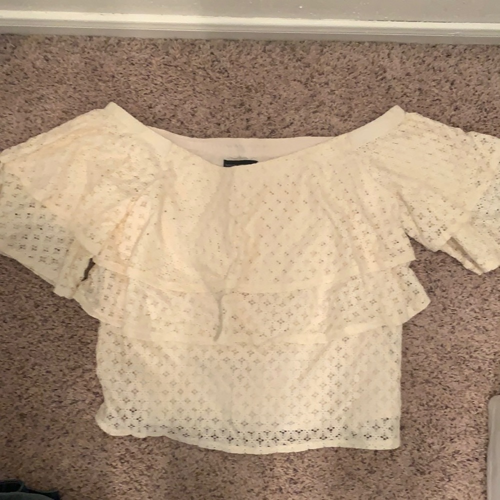 Banana Off the Shoulder Eyelet Top